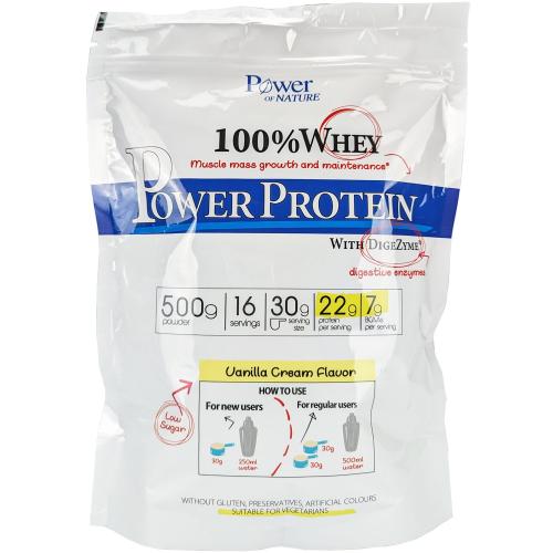 Power of Nature 100% Whey Power Protein Συμπλήρωμα Διατροφής Πρωτεΐνης Ορού Γάλακτος για Αύξηση & Διατήρηση Μυϊκής Μάζας με Γεύση Κρέμα Βανίλια 500g